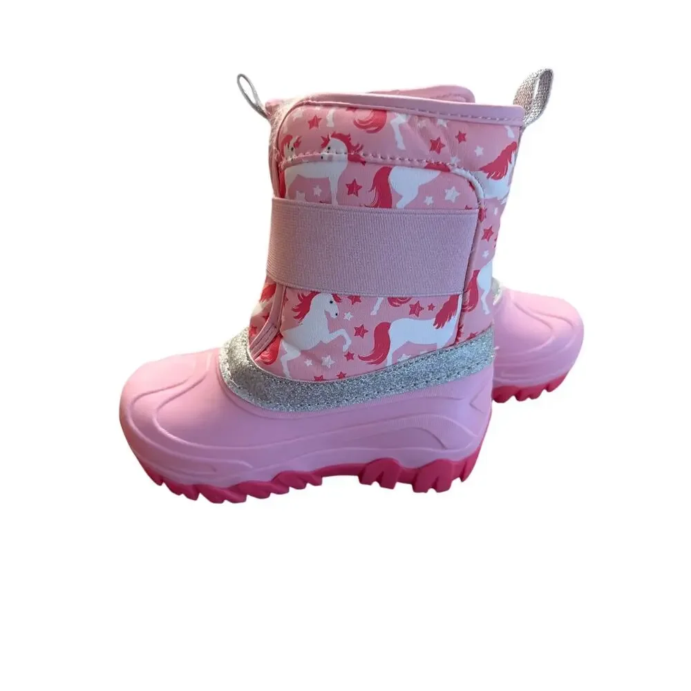 Member's Mark Girl's Pink & White Unicorn Winter Snow Boots Size 9/10